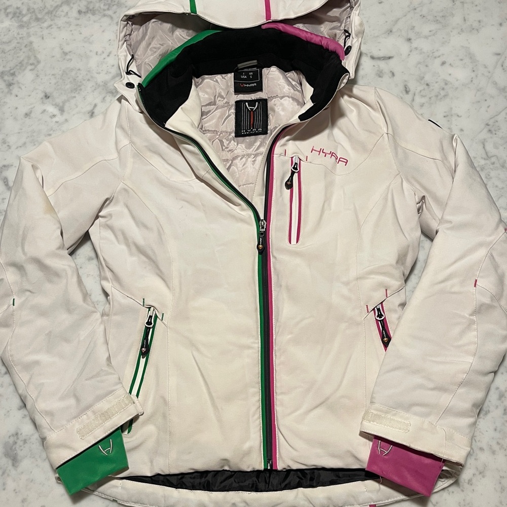 Hyra White Ski Jacket with Pink and Green Accents